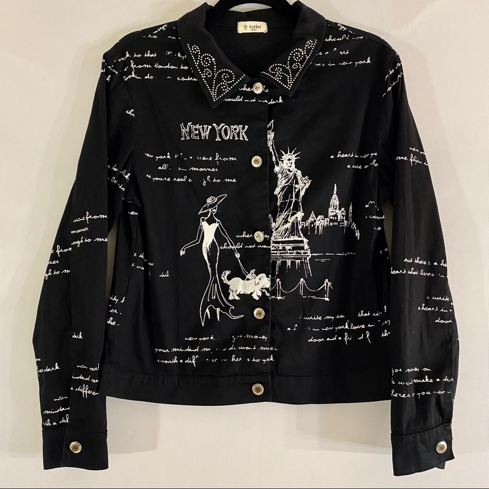 unique cactus brand new york black light denim jacket/button-up size small